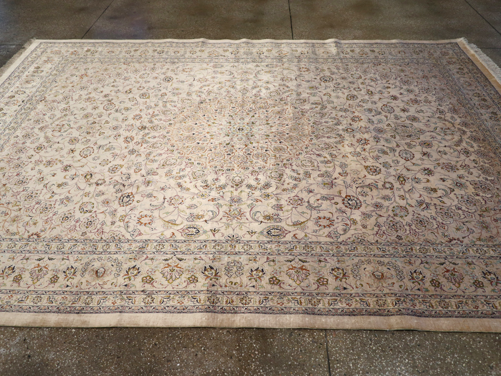 Vintage Persian Kashan Silk Carpet, No.20595 - Staging