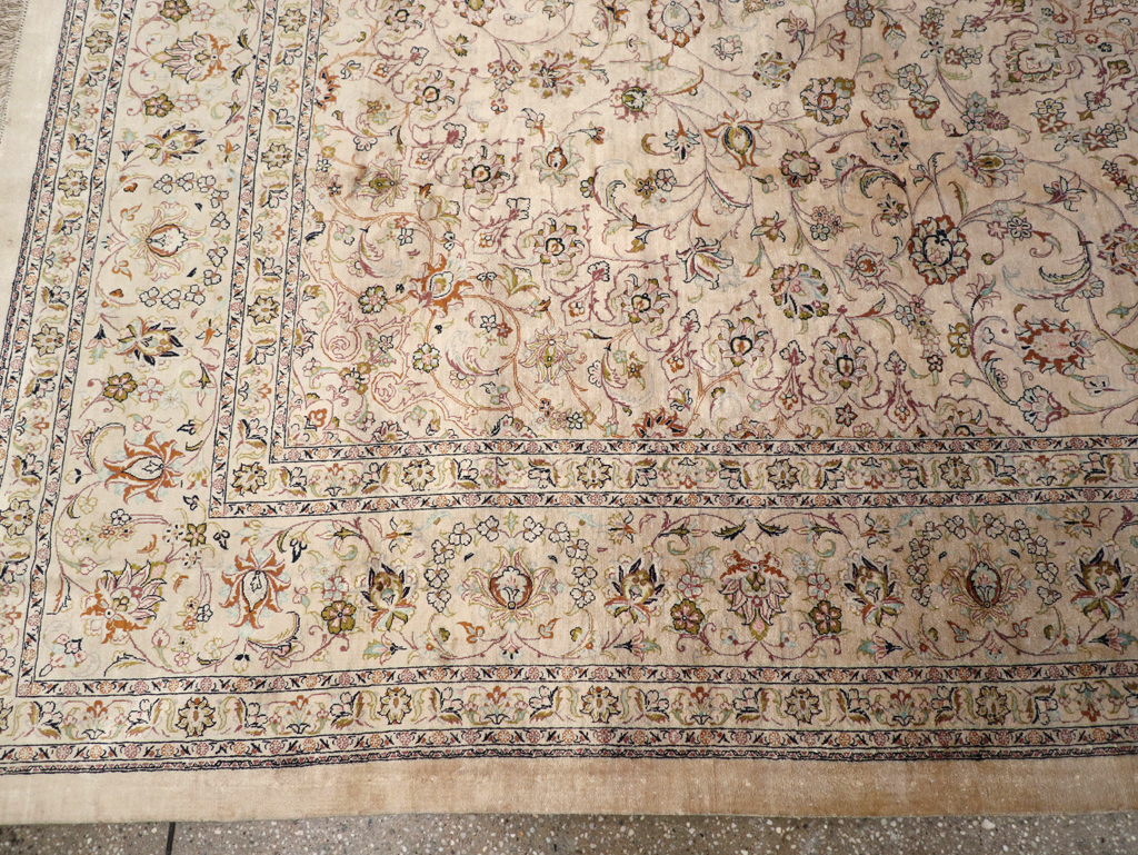 Vintage Persian Kashan Silk Carpet, No.20595 - Staging