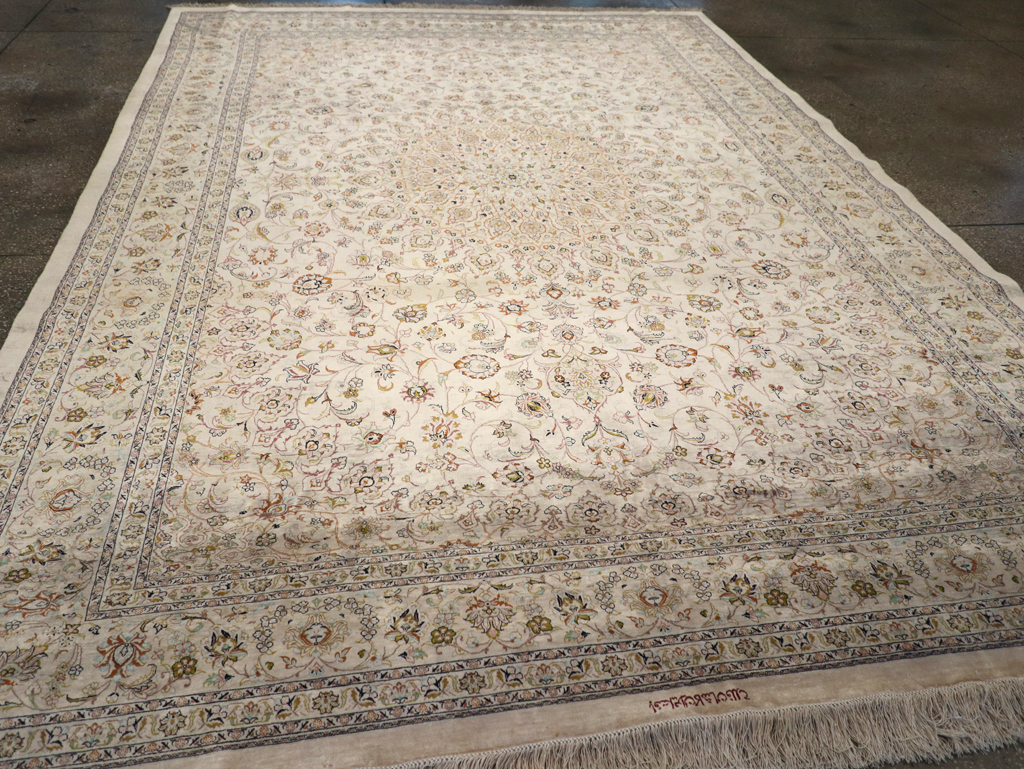 Vintage Persian Kashan Silk Carpet, No.20595 - Staging