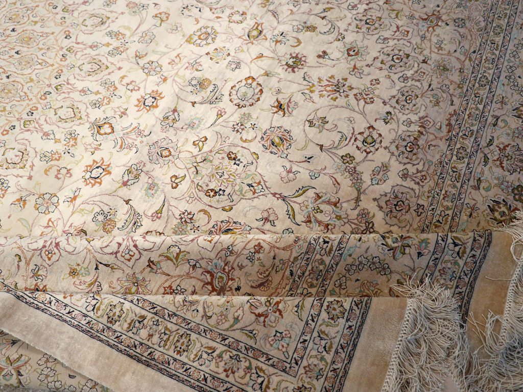 Vintage Persian Kashan Silk Carpet, No.20595 - Staging