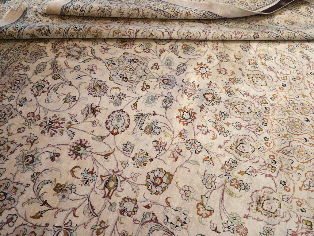 Vintage Persian Kashan Silk Carpet, No.20595 - Staging