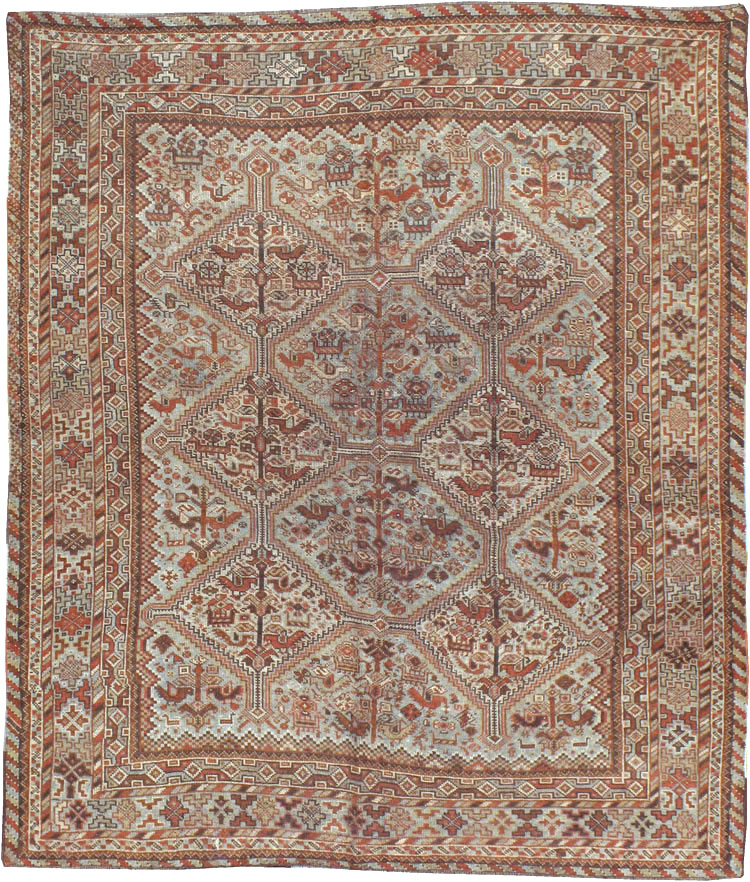 Antique Persian Shiraz Square Rug, No.20706 - Staging