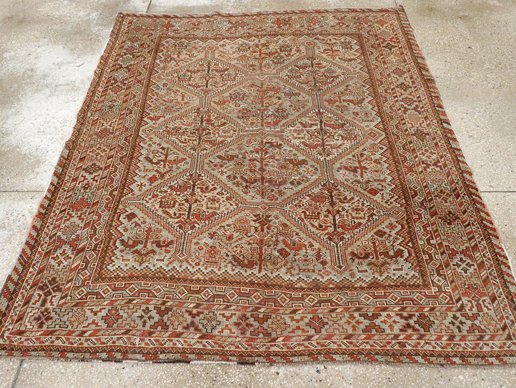 Antique Persian Shiraz Square Rug, No.20706 - Staging