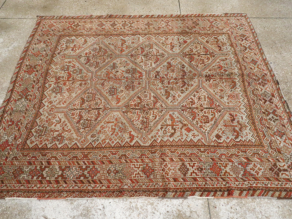 Antique Persian Shiraz Square Rug, No.20706 - Staging