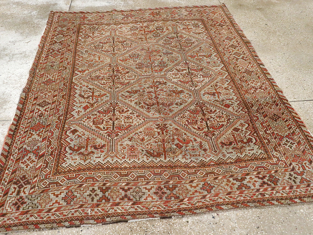 Antique Persian Shiraz Square Rug, No.20706 - Staging