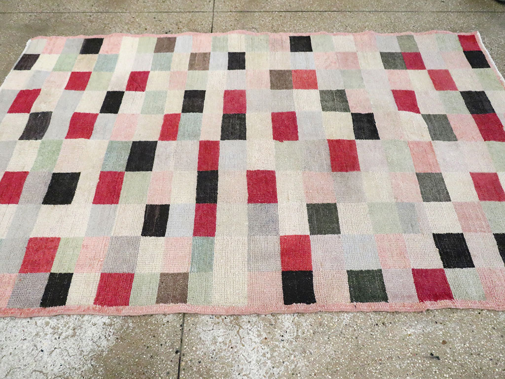 Vintage Turkish Art Deco Accent Carpet, No.20813 - Staging