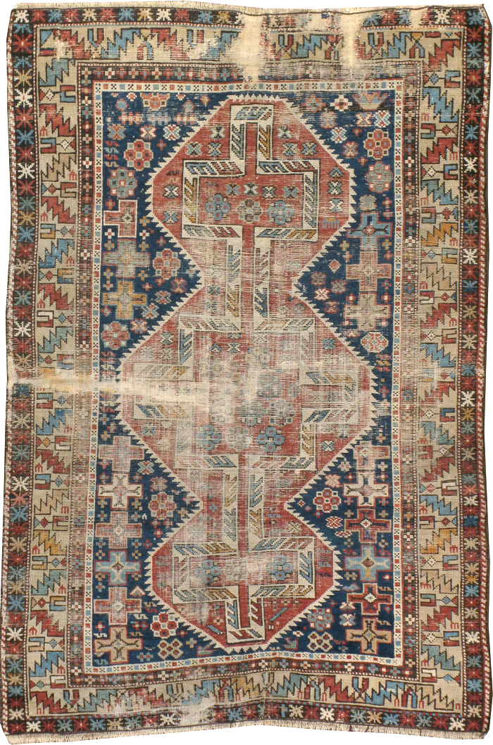 Antique Caucasian Kuba Distressed Rug, No.20859 - Staging