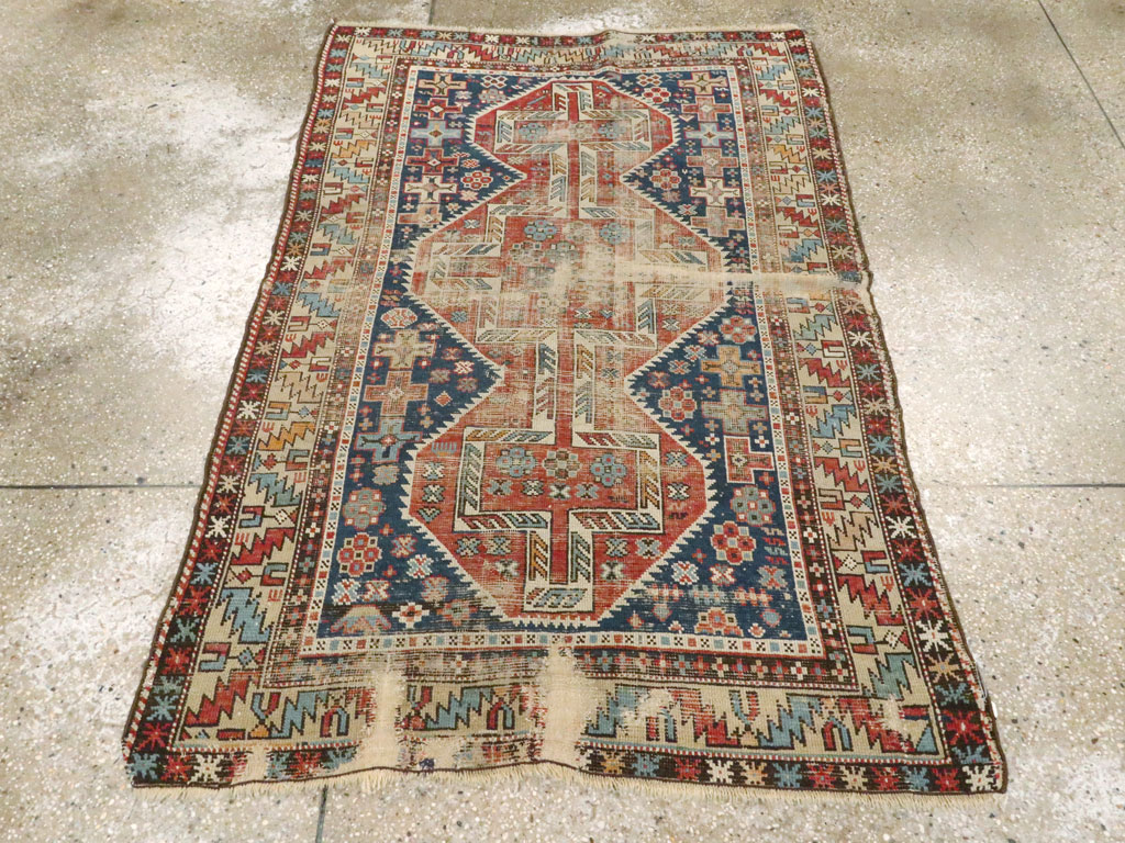 Antique Caucasian Kuba Distressed Rug, No.20859 - Staging
