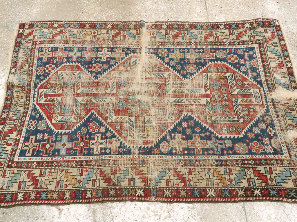 Antique Caucasian Kuba Distressed Rug, No.20859 - Staging