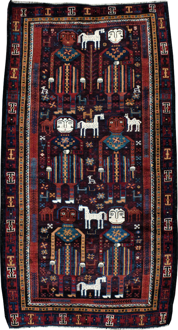 Vintage Persian Baluch Pictorial Rug, No.20886 - Staging