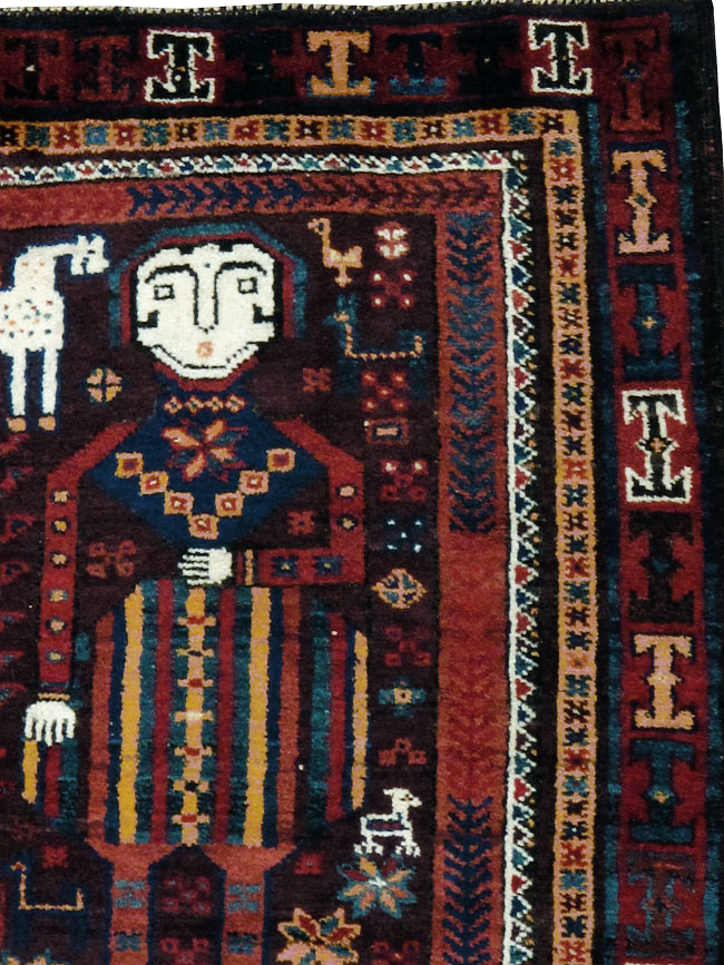 Vintage Persian Baluch Pictorial Rug, No.20886 - Staging