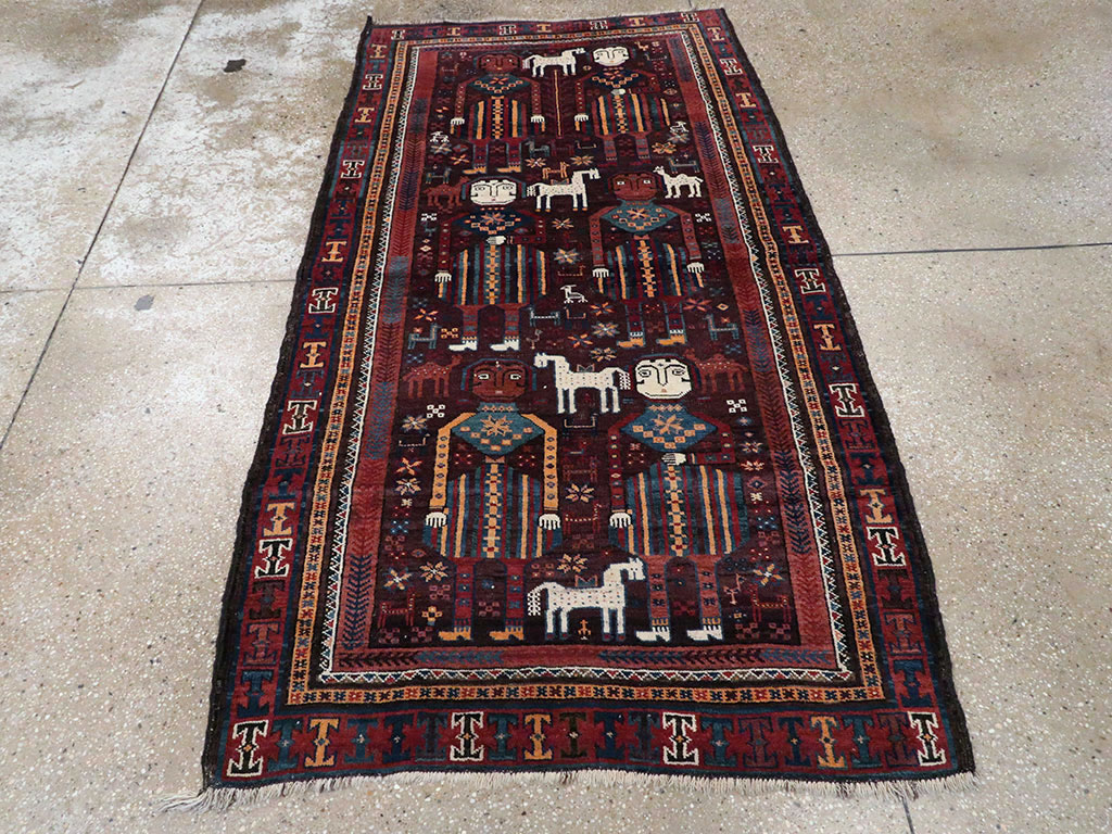 Vintage Persian Baluch Pictorial Rug, No.20886 - Staging