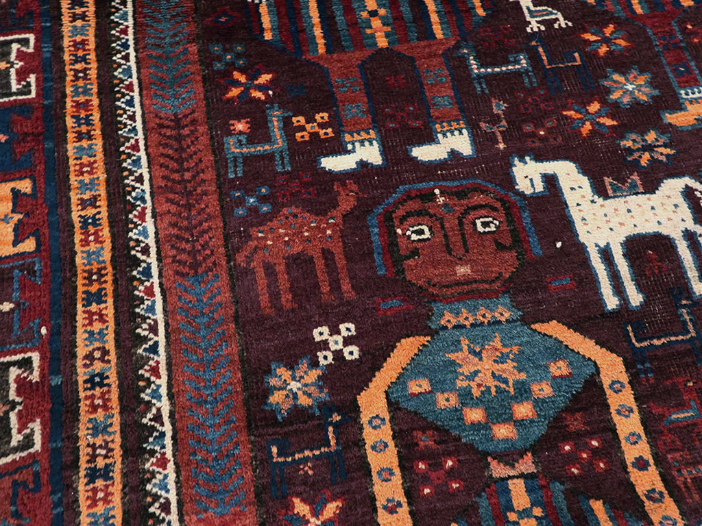 Vintage Persian Baluch Pictorial Rug, No.20886 - Staging