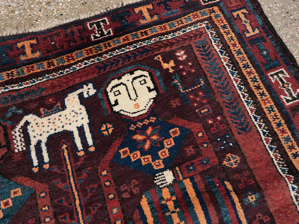 Vintage Persian Baluch Pictorial Rug, No.20886 - Staging