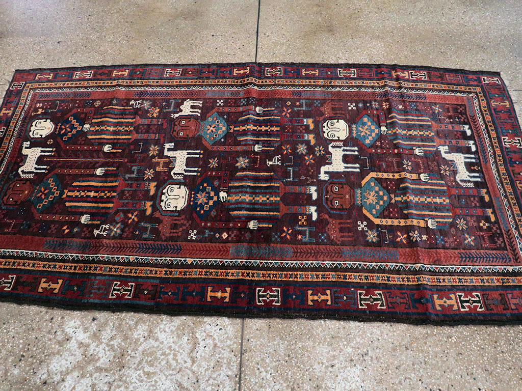 Vintage Persian Baluch Pictorial Rug, No.20886 - Staging