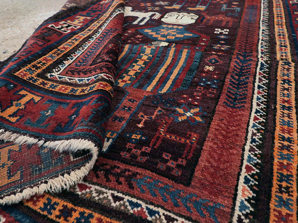 Vintage Persian Baluch Pictorial Rug, No.20886 - Staging