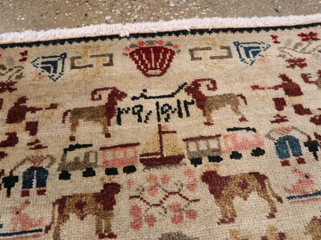 Vintage Persian Hamadan Pictorial Rug, No.20907 - Staging