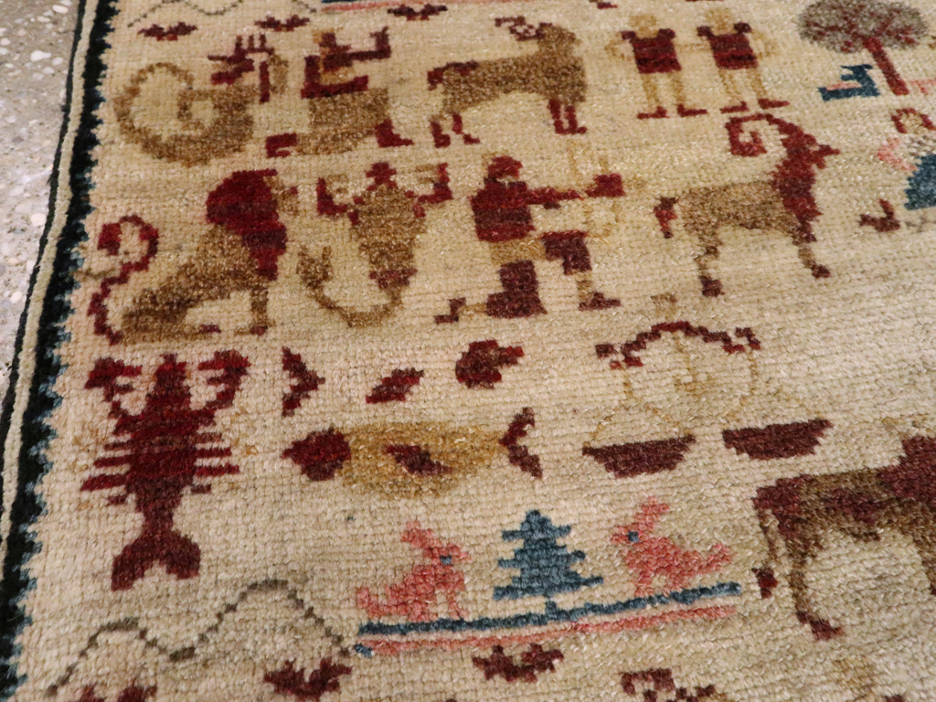 Vintage Persian Hamadan Pictorial Rug, No.20907 - Staging