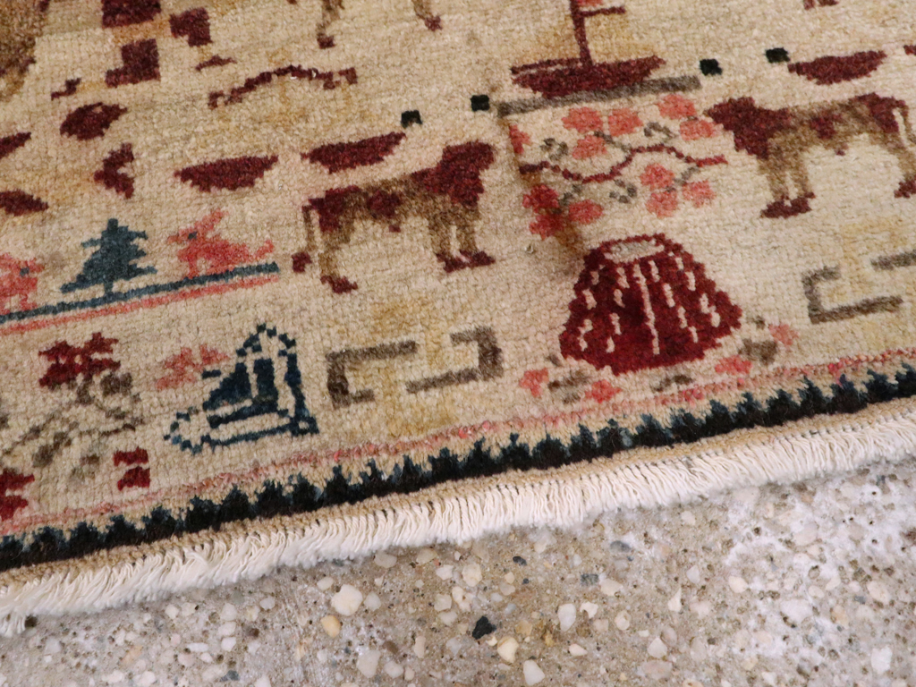 Vintage Persian Hamadan Pictorial Rug, No.20907 - Staging