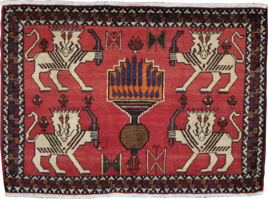 Vintage Persian Shiraz Pictorial Rug (Pair: 2 of 2), No.20914 - Staging