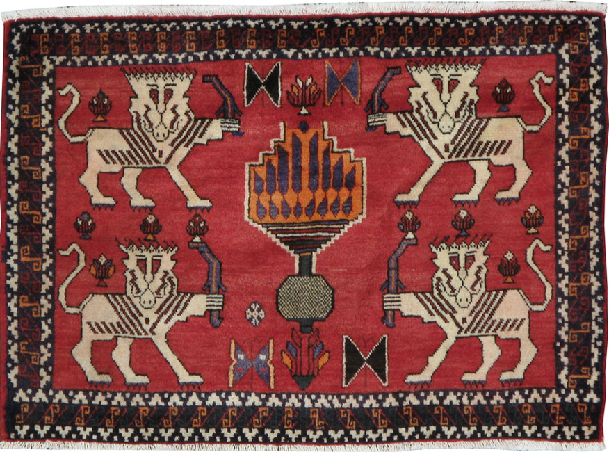Vintage Persian Shiraz Pictorial Rug (Pair: 1 of 2), No.20915 - Staging