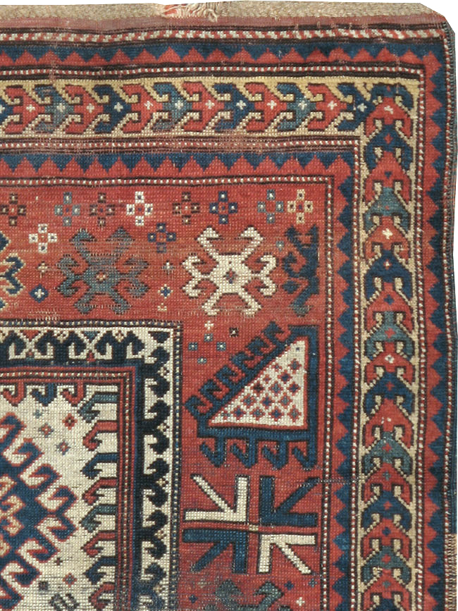 Antique Caucasian Kazak Distressed Rug, No.20954 - Staging