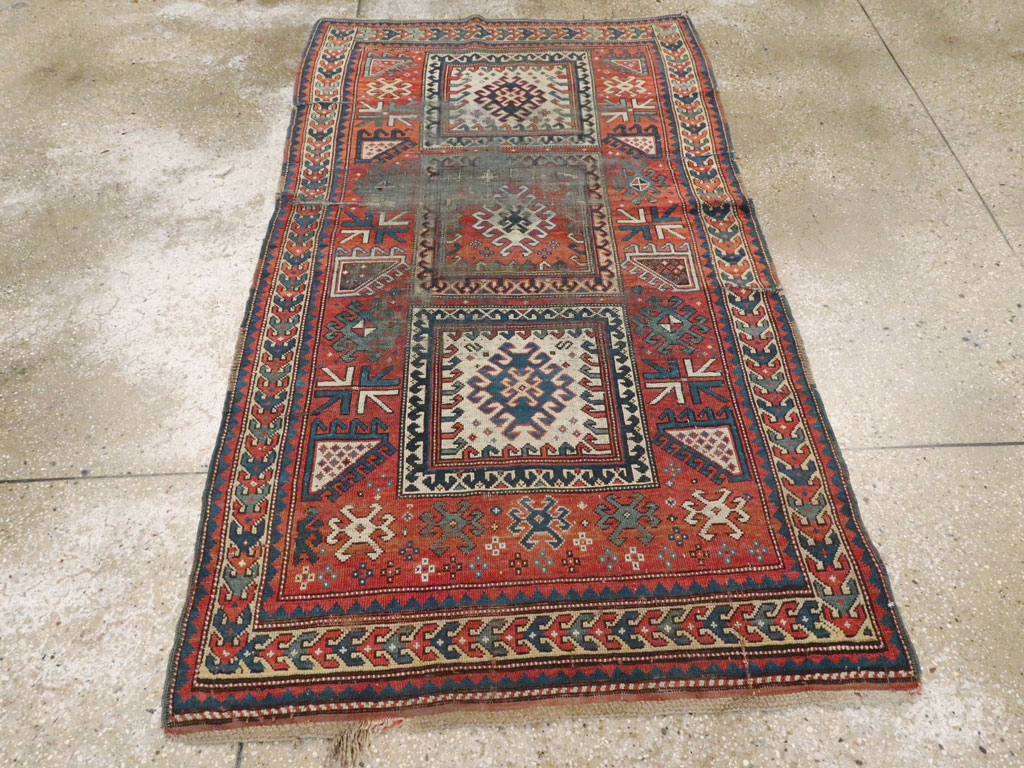 Antique Caucasian Kazak Distressed Rug, No.20954 - Staging