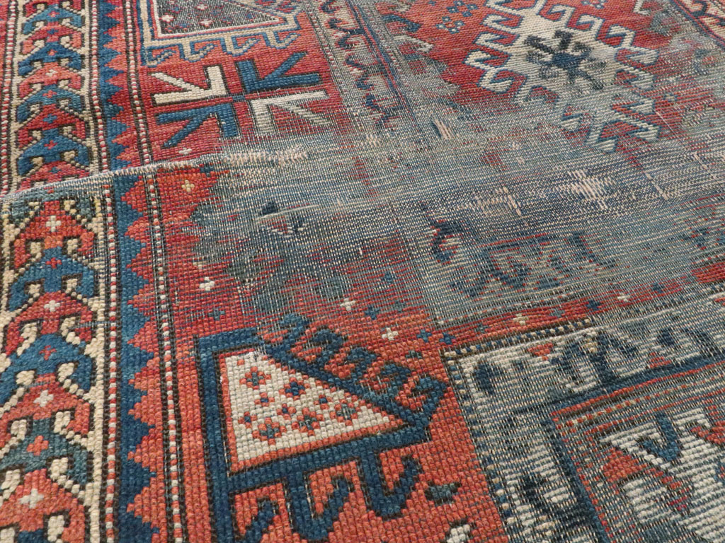 Antique Caucasian Kazak Distressed Rug, No.20954 - Staging