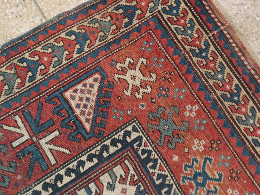 Antique Caucasian Kazak Distressed Rug, No.20954 - Staging