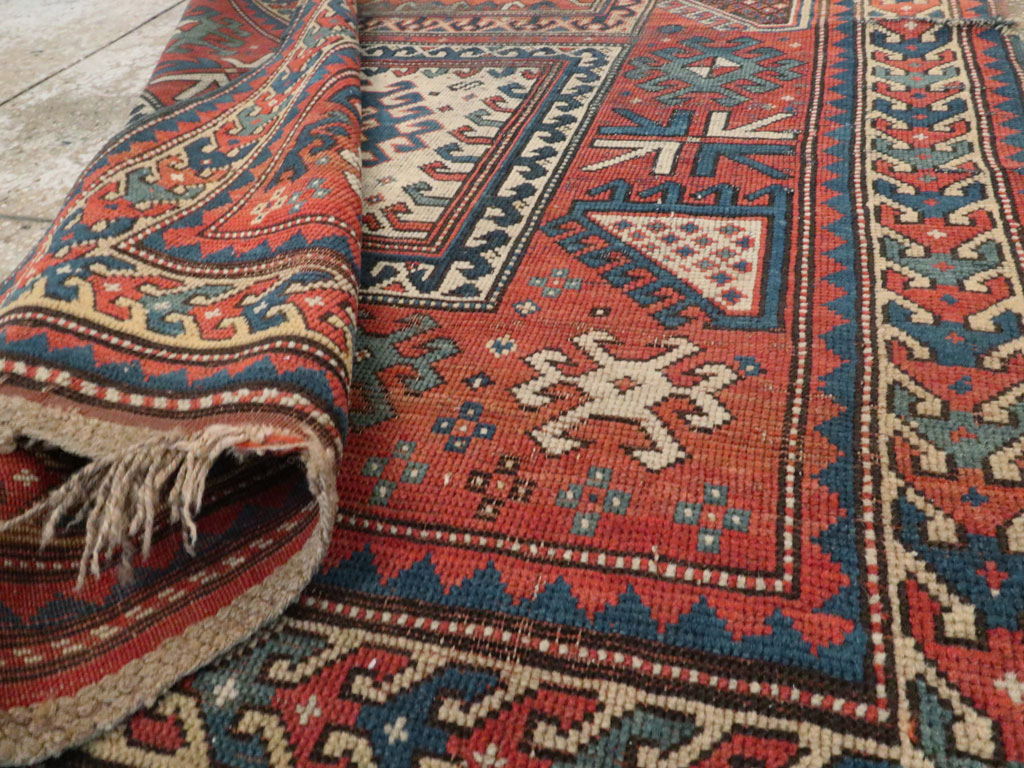 Antique Caucasian Kazak Distressed Rug, No.20954 - Staging