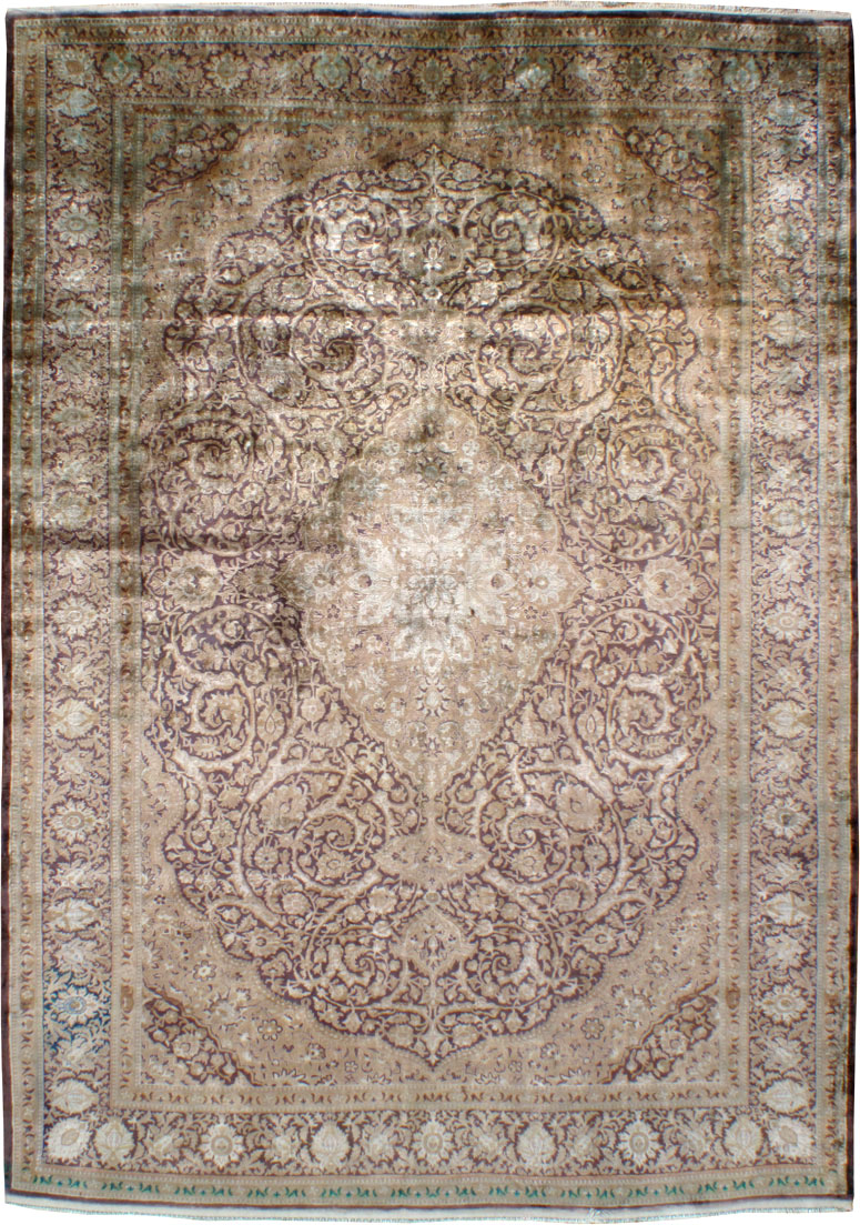 Antique Persian Kashan Silk Carpet, No.20986 - Staging