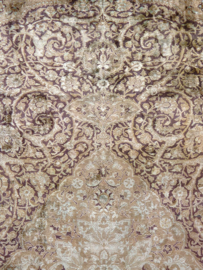 Antique Persian Kashan Silk Carpet, No.20986 - Staging