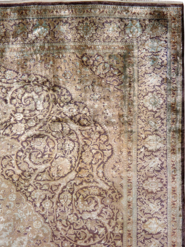 Antique Persian Kashan Silk Carpet, No.20986 - Staging