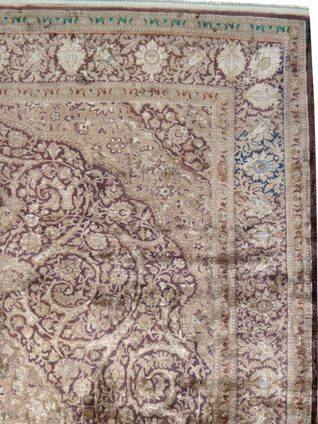 Antique Persian Kashan Silk Carpet, No.20986 - Staging