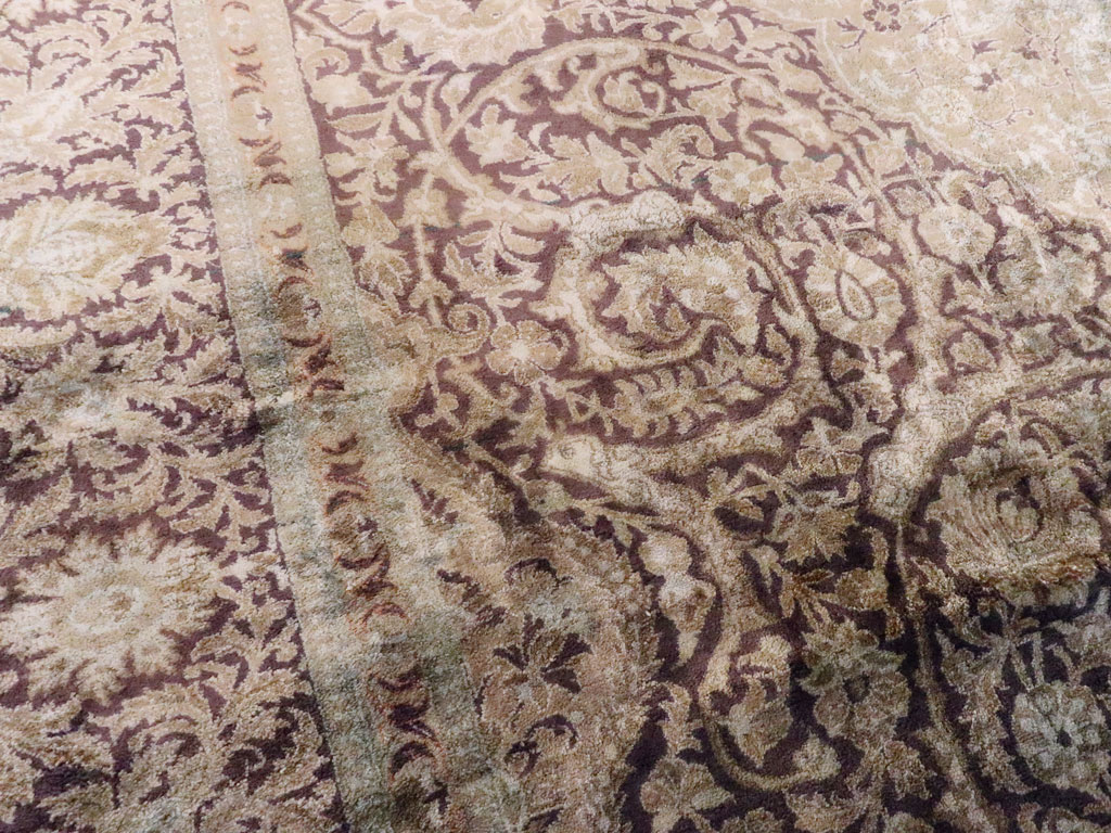 Antique Persian Kashan Silk Carpet, No.20986 - Staging