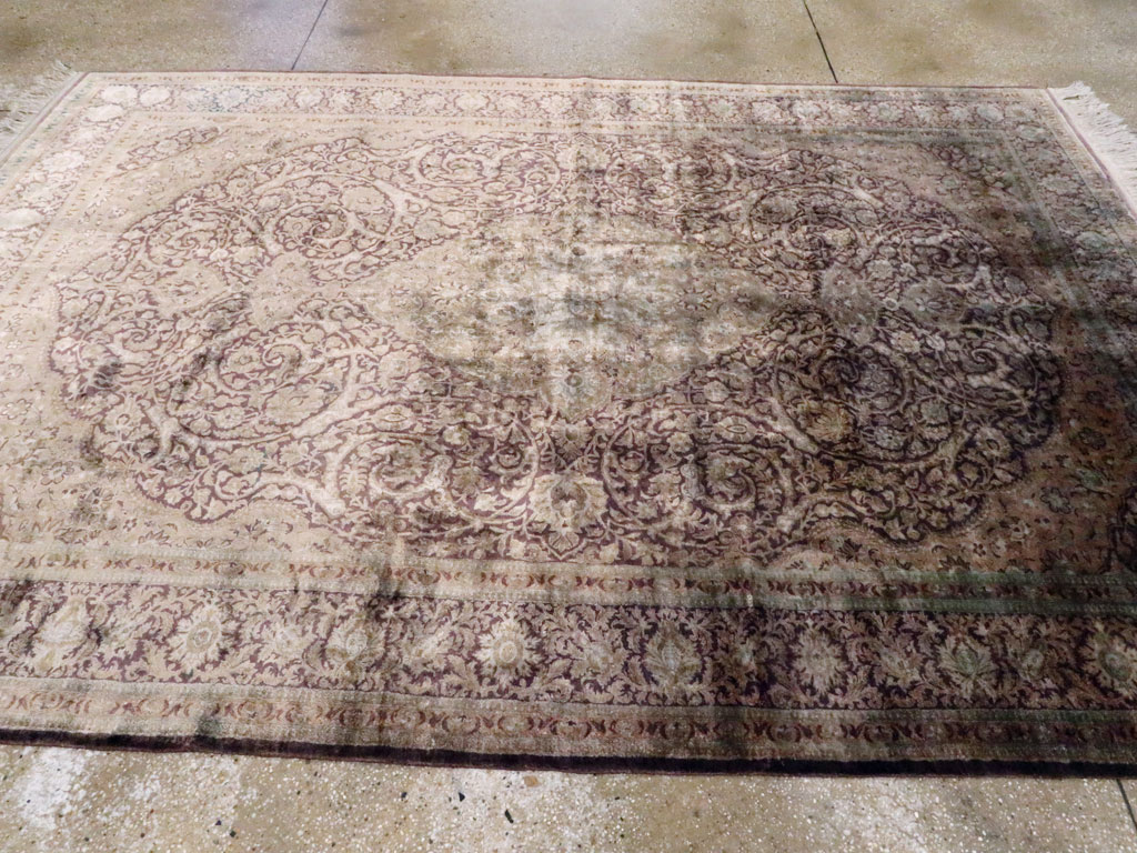 Antique Persian Kashan Silk Carpet, No.20986 - Staging