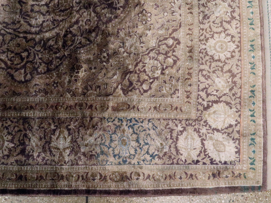 Antique Persian Kashan Silk Carpet, No.20986 - Staging