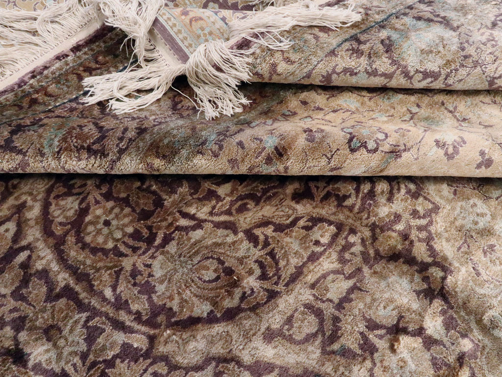 Antique Persian Kashan Silk Carpet, No.20986 - Staging