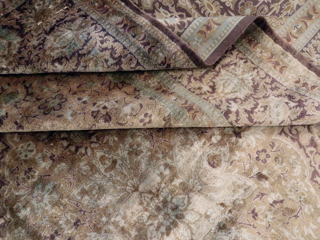 Antique Persian Kashan Silk Carpet, No.20986 - Staging