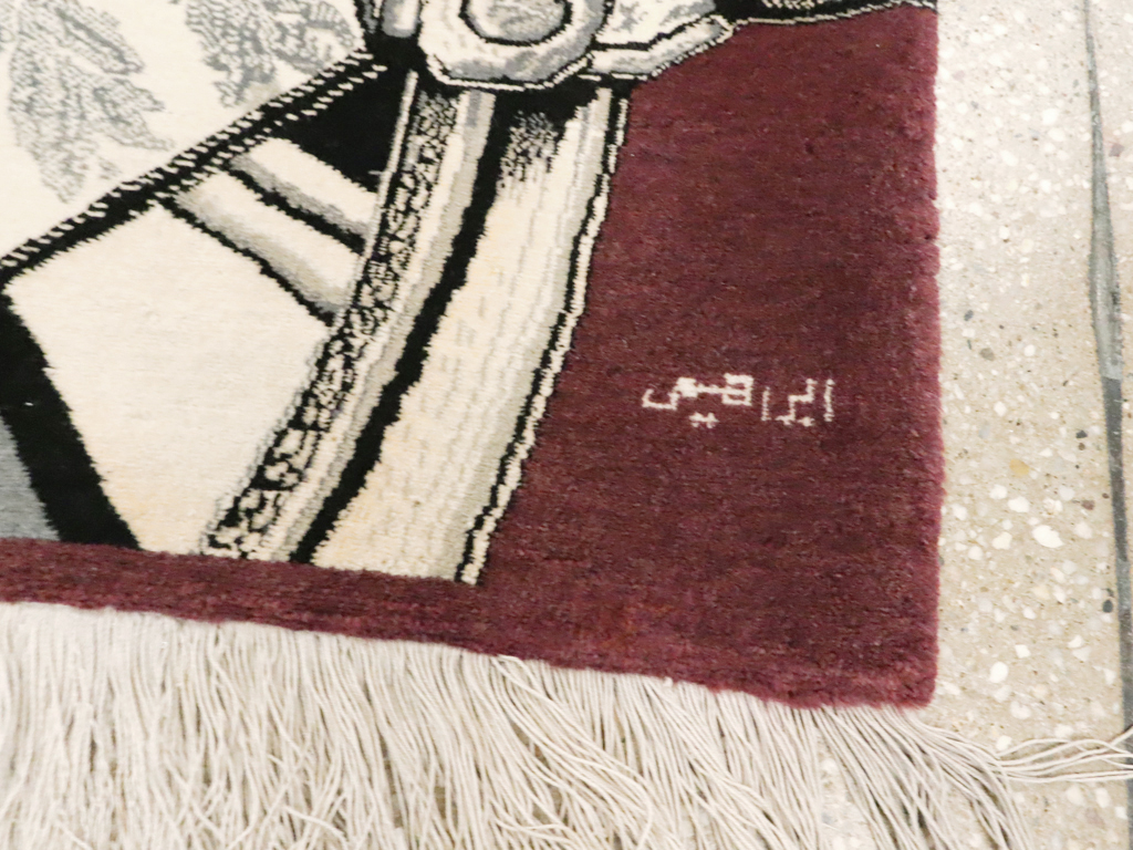 Vintage Persian Tabriz Pictorial Rug, No.21007 - Staging