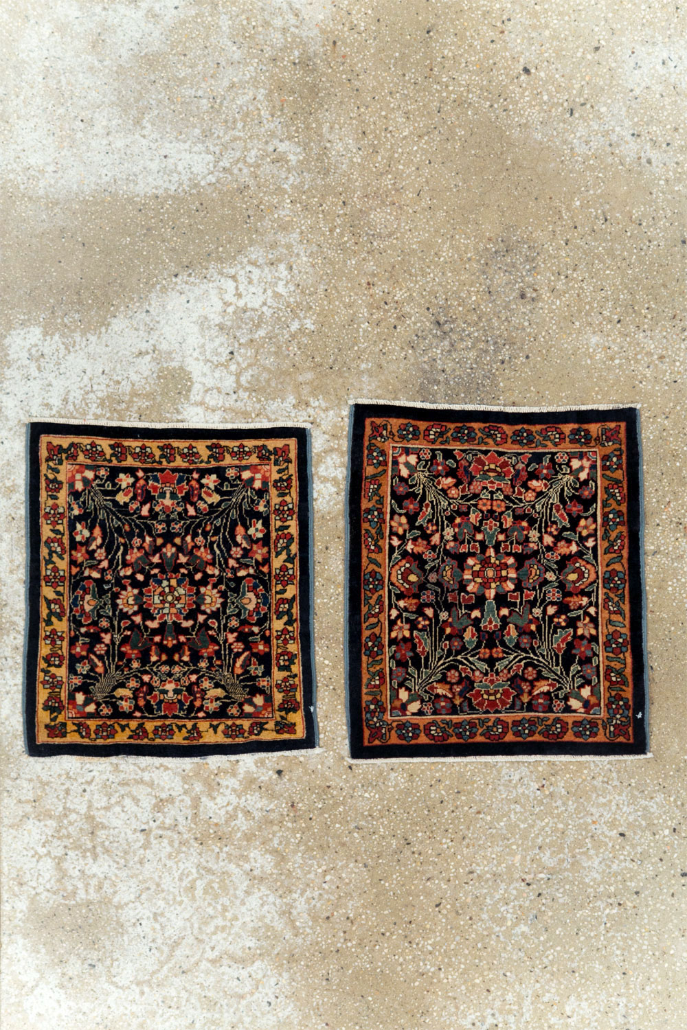 Antique Persian Sarouk Fereghan Square Throw Rug (Pair: 2 of 2), No.21009 - Staging