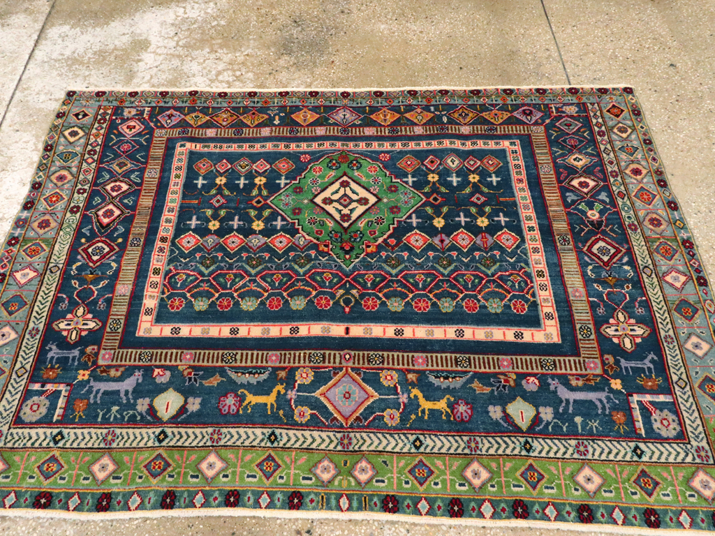 Vintage Persian Tabriz Pictorial Rug, No.21019 - Staging