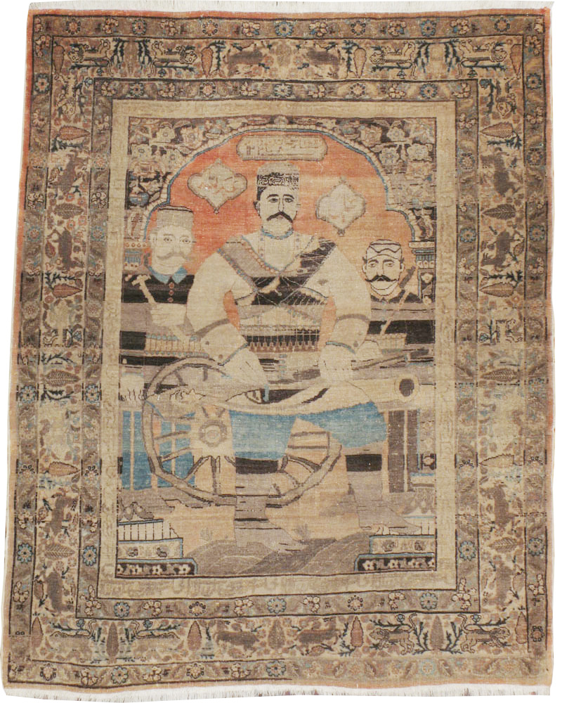 Antique Persian Tabriz Pictoral Rug, No.21040 - Staging