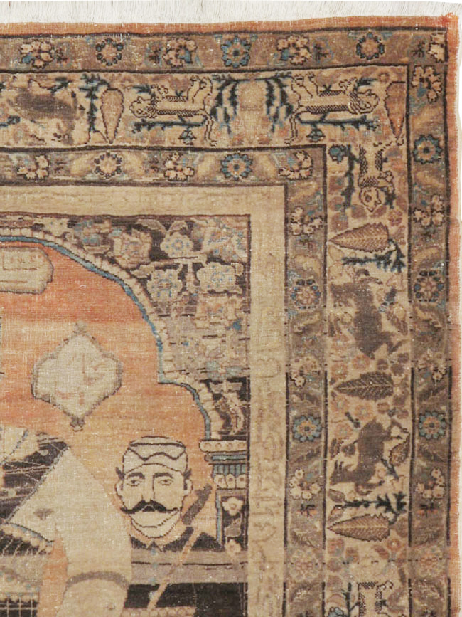 Antique Persian Tabriz Pictoral Rug, No.21040 - Staging