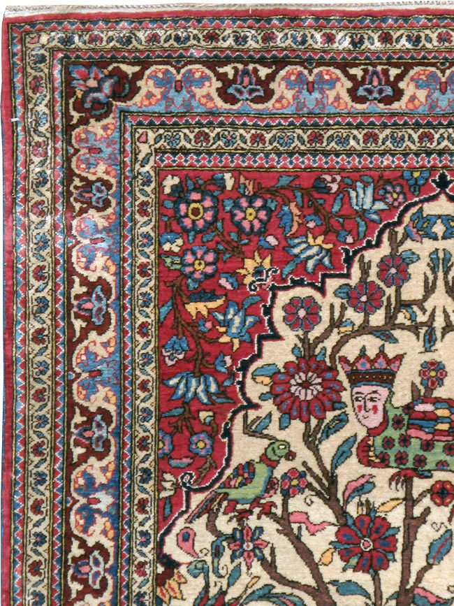 Vintage Persian Pictorial Isfahan Rug, No.21101 - Staging