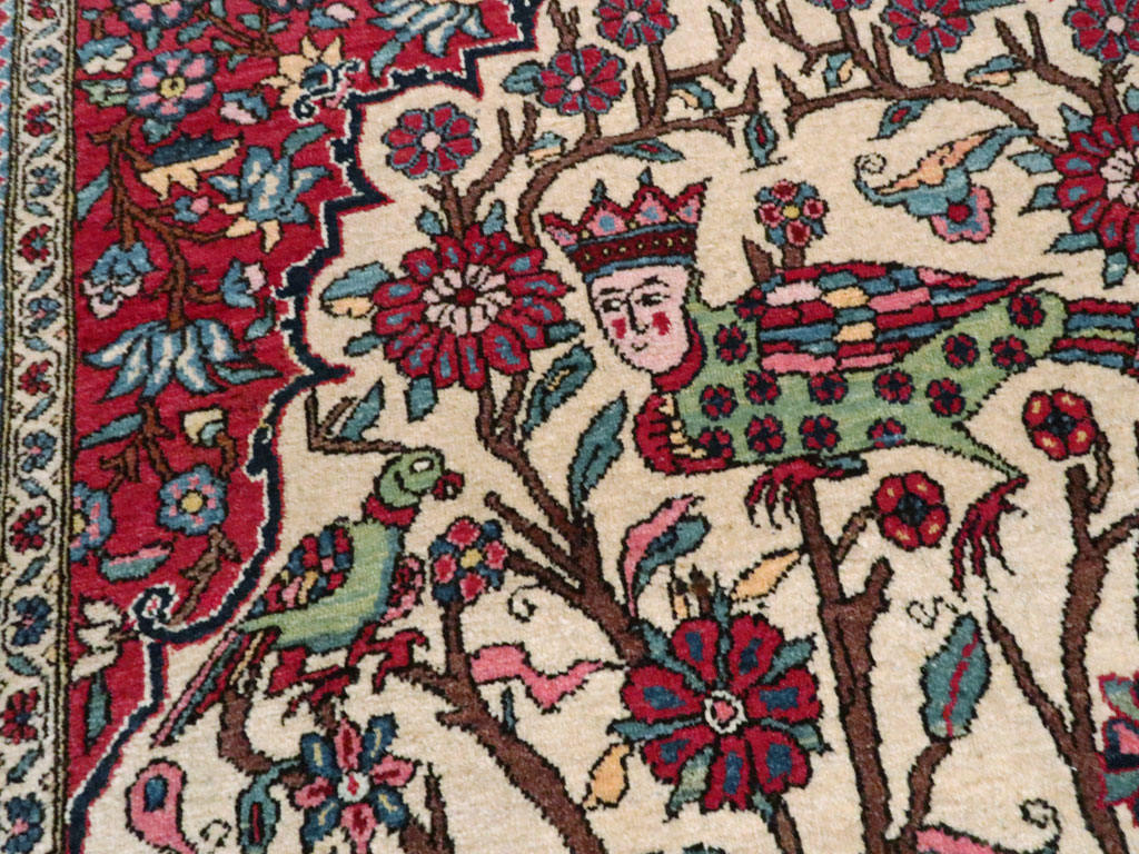 Vintage Persian Pictorial Isfahan Rug, No.21101 - Staging