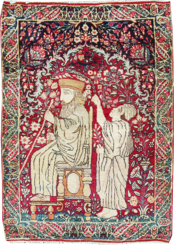Antique Persian Kerman Pictorial Rug, No.21163 - Staging