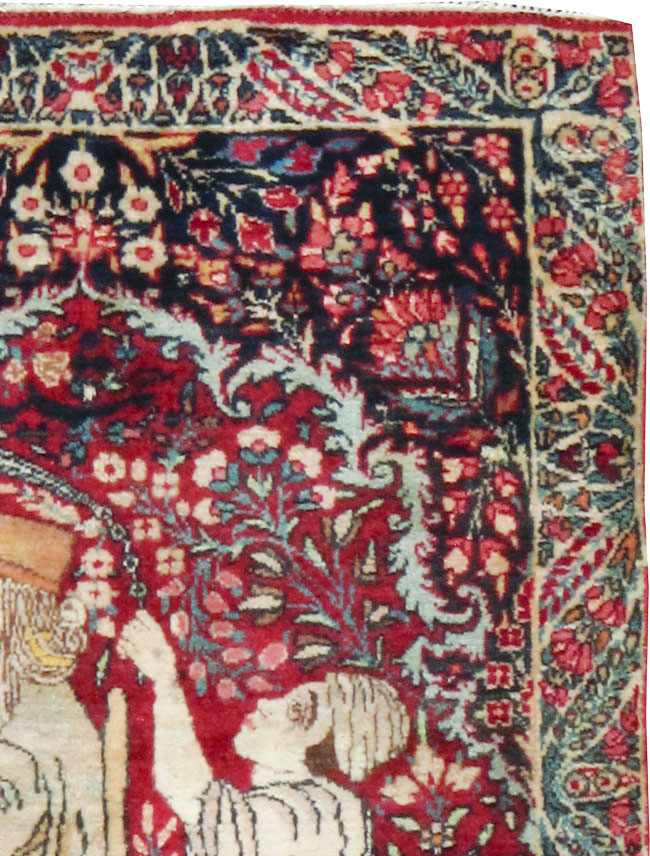 Antique Persian Kerman Pictorial Rug, No.21163 - Staging