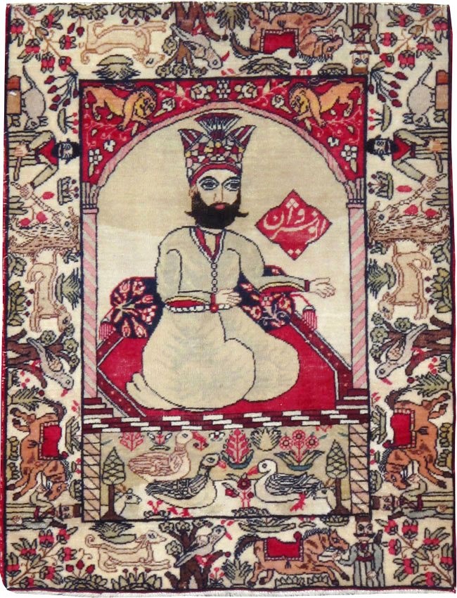Antique Persian Kerman Pictorial Rug, No.21164 - Staging