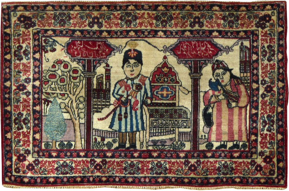 Antique Persian Kerman Pictoral Rug, No.21167 - Staging